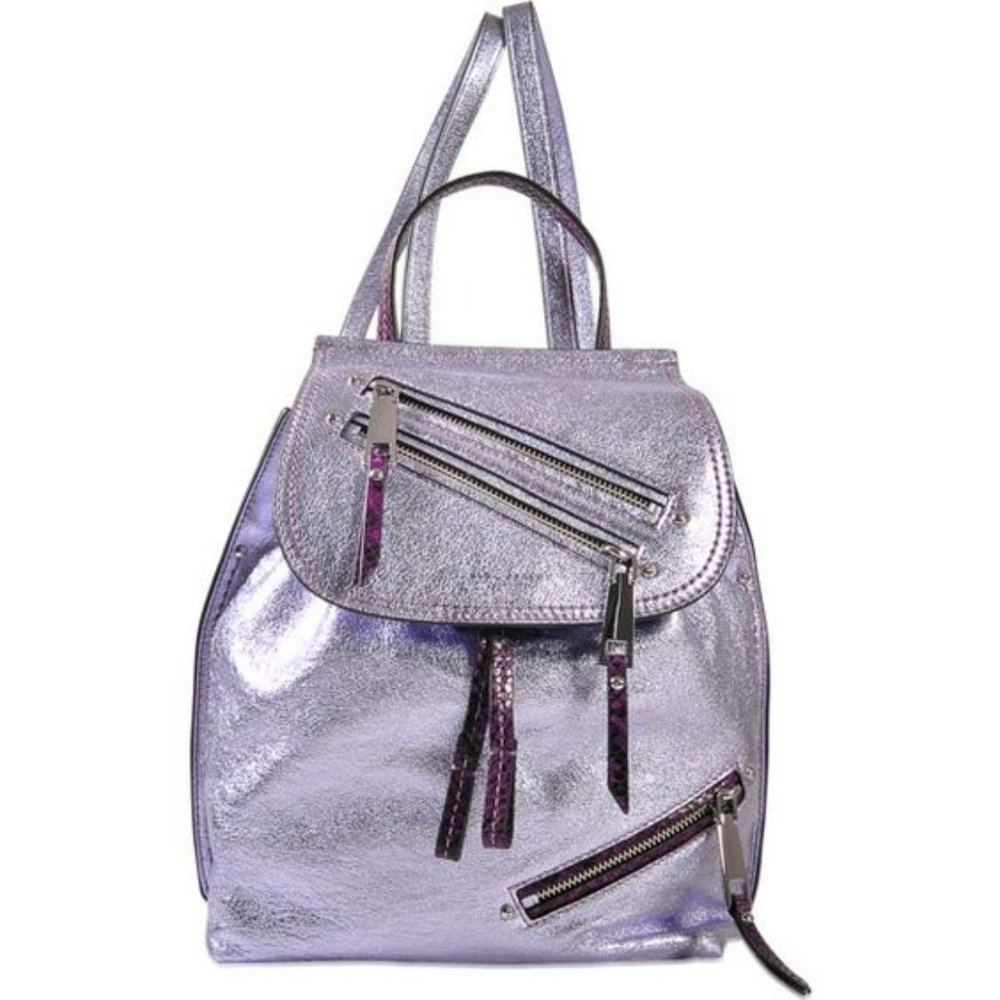MARC JACOBS Zip Pack Embossed Trim Metallic Leather Backpack with dustbag!
